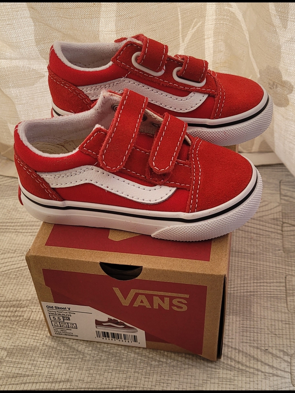 Vans Kids Old Skool Velcro Sneakers - Red & White